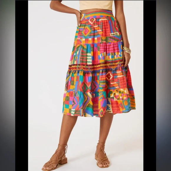 Anthropologie Farm Rio Printed Patchwork Midi Skirt - Picture 1 of 6
